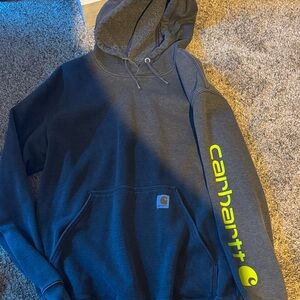 Carhartt Men's Dark Gray Hoodie with green Logo